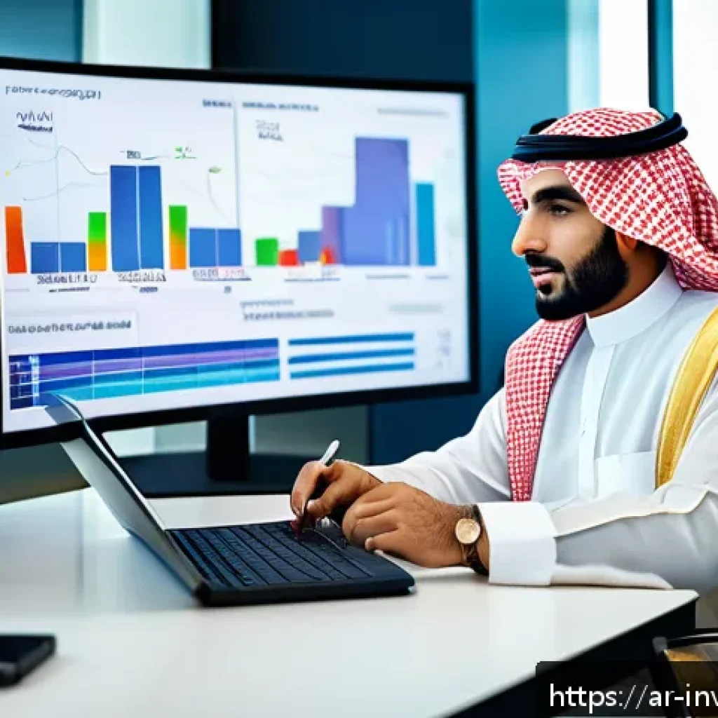 PP 대출 투자자의 지속적인 교육 필요성 - A professional Arab male investor in traditional attire, sitting at a modern office desk with multip...