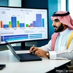 Home 23 PP 대출 투자자의 지속적인 교육 필요성 - A professional Arab male investor in traditional attire, sitting at a modern office desk with multip...
