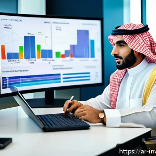 Home 17 PP 대출 투자자의 지속적인 교육 필요성 - A professional Arab male investor in traditional attire, sitting at a modern office desk with multip...