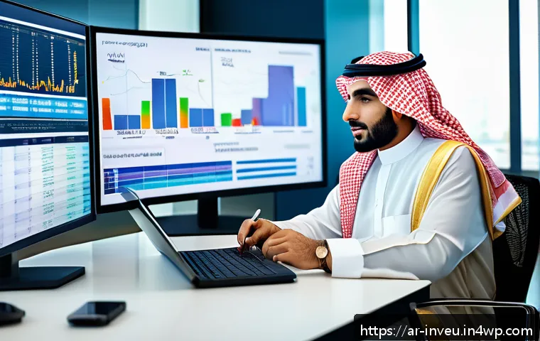 PP 대출 투자자의 지속적인 교육 필요성 - A professional Arab male investor in traditional attire, sitting at a modern office desk with multip...